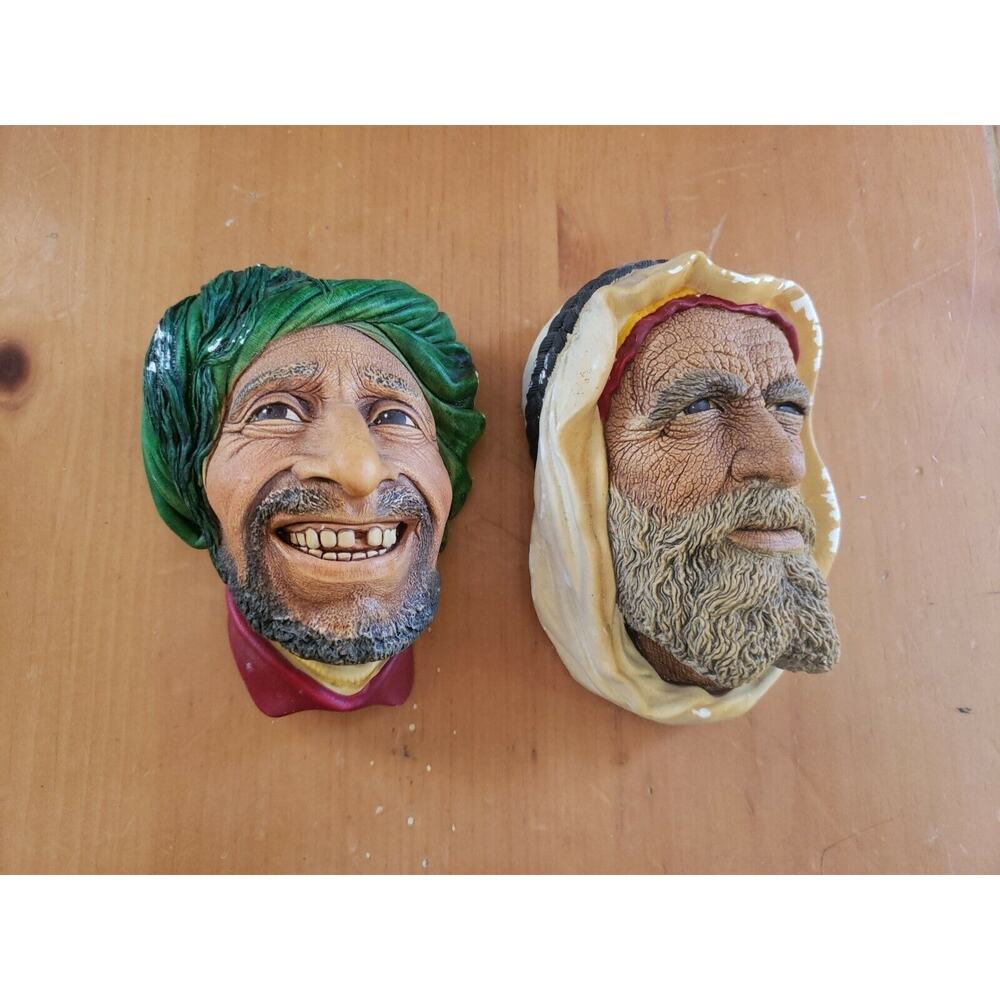 Vintage Bossons Chalkware Head 2 Piece Set Arab Sheik, Kurd